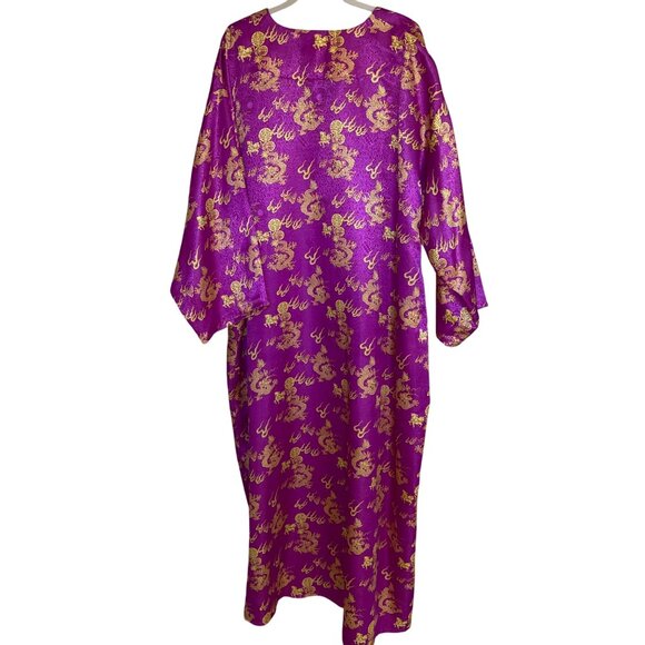 Vintage Womens Caftan One Size Purple Embossed Satin Animal Print Casual - Picture 4 of 9